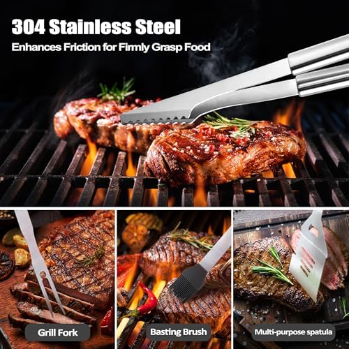 Uncle Gifts from Nephew, Gifts for Uncle Fathers Day, Grilling Accessories, Heavy Duty Stainless Steel Grill Set BBQ Grill Tools for Outdoor Grill with Aluminum Case, Camping Grill Utensils Set
