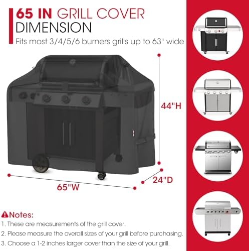 Unicook Grill Cover 65 Inch for Outdoor Grill, Heavy Duty Waterproof BBQ Cover with Side Handles and Air Vents, Weather Resistant, Compatible with Weber Charbroil Nexgrill Kenmore Gas BBQs, Black