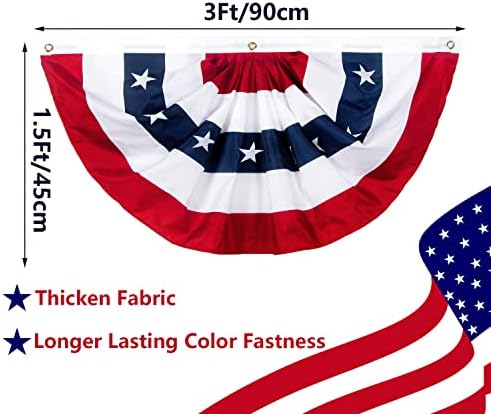 American Patriotic Bunting Flag, American Flag Bunting1.5x3Ft for Outside, Decoration Flags, Patriotic Half Fan Bunting Flag with Brass Grommets for 4th of July Indoor Outdoor Decorations (Set of 6)