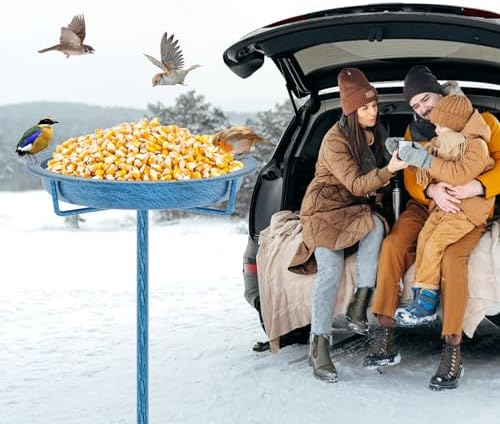 Metal Bird Bath for Outside, 36.2" Height Birdbath Bowl Standing Bird Feeders for Outdoors with 4 Prongs Base Stake, Freestanding Birdfeeders for Garden Yard Lawn Decor (Retro Blue)