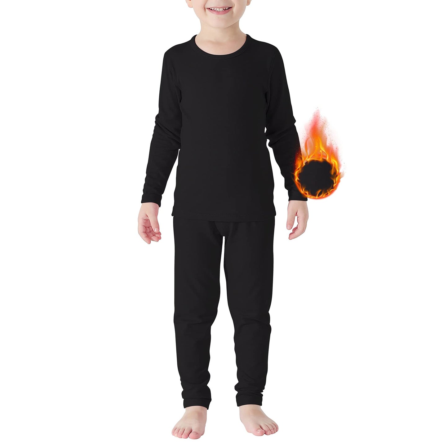 American Trends Boys Thermal Underwear Set Kids Long Johns Set Fleece Lined Base Layer Soft Warm Winter Thermals Sets for Toddler Black 2T-3T