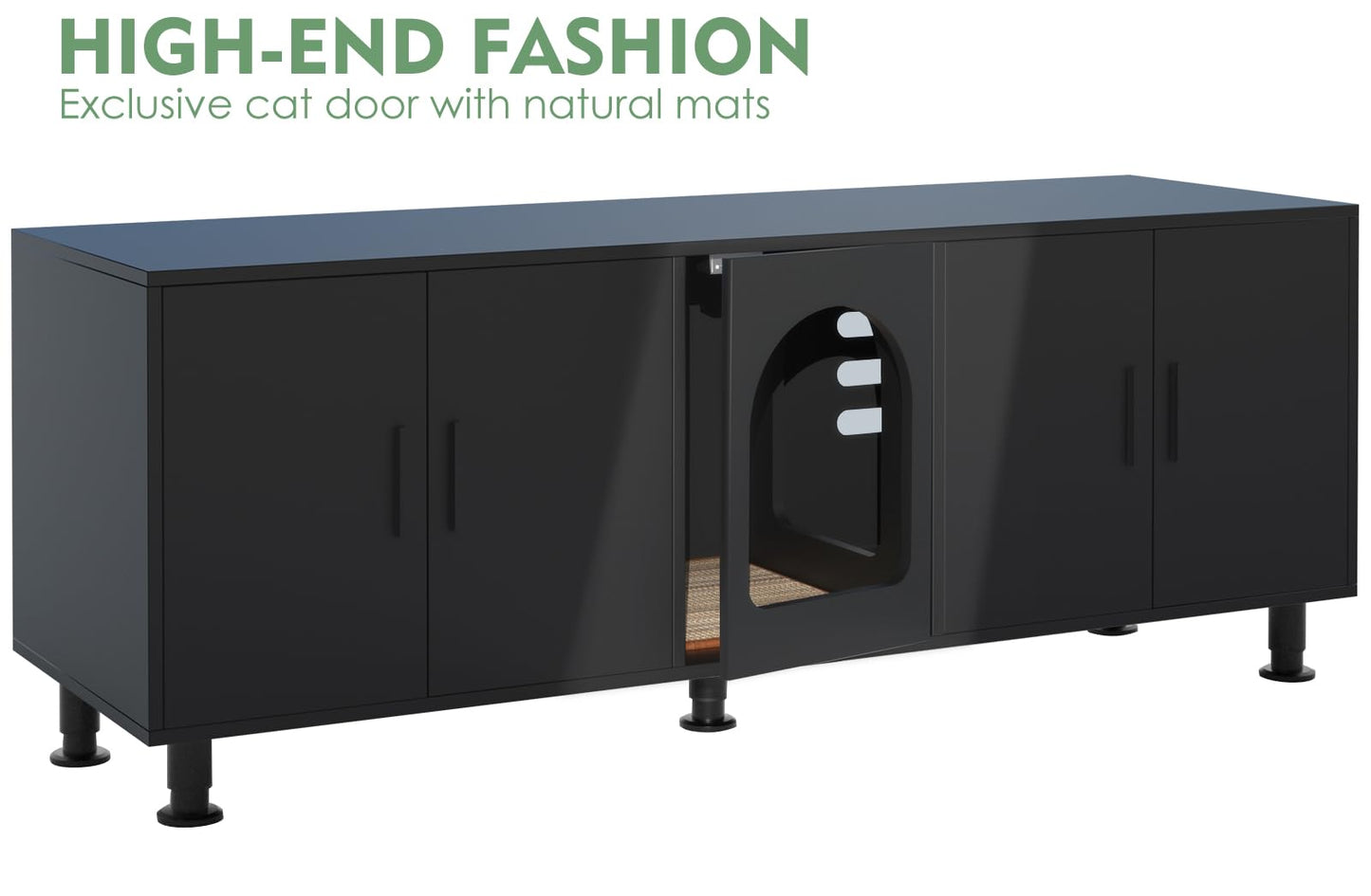 Amunrbrek Double Litter Box Enclosure, Litter Box Enclosure for 2 Litter Boxes, Modern Litter Box Furniture for 2 Cats, with Cat Door & Motion Light (Black)