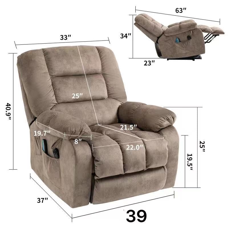 FANYE Electric Power Lift Recliner Chair for Elderly with Massage and Heat, Microfiber Upholstery 3 Positions Adjustable Standard Size Armchair W/ 2 Remote Controllers & Side Pockets