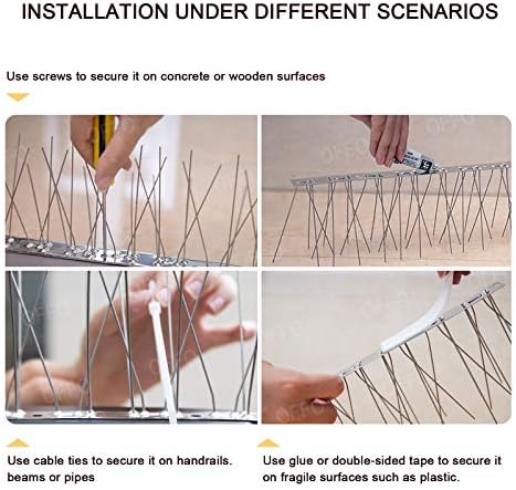 OFFO Bird Spikes Pre-Assembled for Pigeons Birds, Cover 24 Feet Durable Bird Spikes with Stainless Steel for Fence Roof Mailbox Window