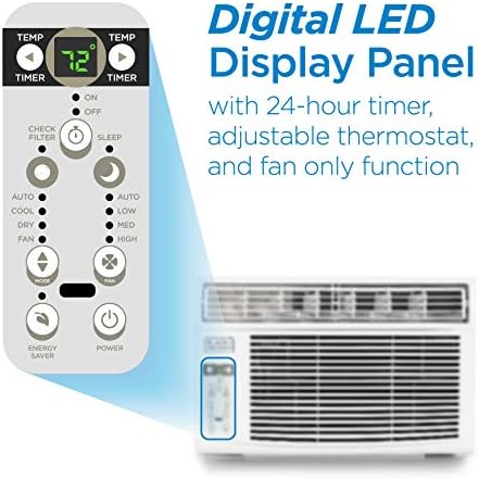 BLACK+DECKER Window Air Conditioner 6000 BTU, AC Window Unit Cools Up to 250 Square Feet, Window AC Unit with Remote Control, 3 Cooling Speeds and Fan Only Function, BD06WT6, White