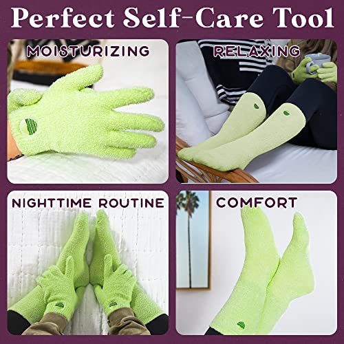 Aloe Socks and Gloves Set | Green Moisturizing Socks and Gloves Infused with Aloe and Vitamin E | Spa Socks and Gloves for Women