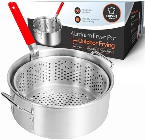 Aluminum Fish Fryer Pot with Basket | 10QT Deep Frying Pot with Handle | Outdoor Oil Fryer pan with Fry Basket | Cooking Pot | Fried Chicken, Fish, Seafood, Turkey Legs, French Fries
