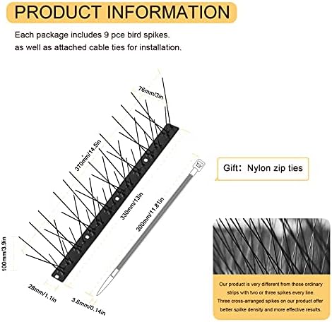 OFFO Black Bird Spikes Pre-Assembled for Pigeons Birds, Cover 10 Feet Durable Bird Spikes with Stainless Steel for Fence Roof Mailbox Window