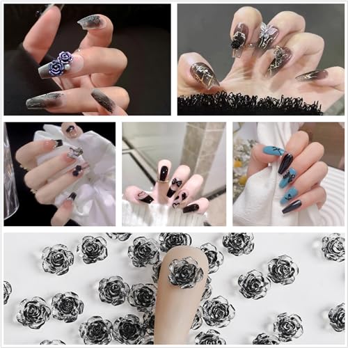 Kikonoke 1400 Pieces 3D Butterfly Rose Flower Bow Rabbit Bear Nail Charms Kit with Nail Art Rhinestones Pearls Crystal Gems Nail Slices for Manicure DIY Crafts Jewelry Accessories (Pink Blue)