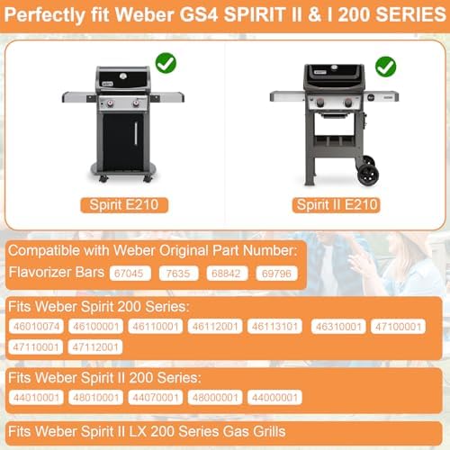 Flavorizer Bars for Weber Spirit 2 Grill Replacement Parts GS4 Spirit II 7635 67045 68842 69796, Grill Parts for Weber Spirit II GS4 & I E210 S210 E220 S220, for Weber Flame Covers Stainless Steel