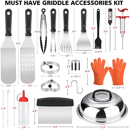 39PCS Griddle Accessorie Kits, Outdoor Grilling Tools for Blackstone and Camp Chef, Stainless Steel BBQ Accessorie Grill Spatula Set With Basting Cover Chopper, Scraper, Bottle, Tongs, Egg Mold
