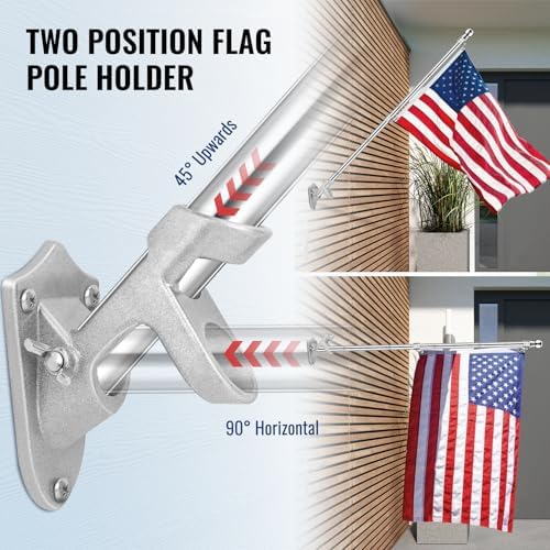 American Flag Pole Kit, Including 100% Polyester 3x5 ft US Flag, 5 Ft Aluminum White No Tangle Spinning Pole and Multi-Position Flag Pole Bracket