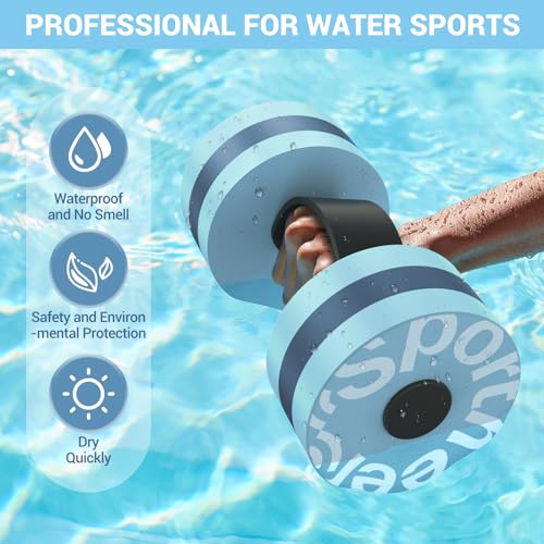 Sportneer Water Aerobics Pool Exercise Equipment Water Workout Combo Set includes High Density Water Dumbbell Aqua Belt Water Ankle Weights for Aquatic Therapy Pool Fitness Water Exercise