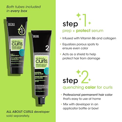 All About Curls 5R Red-y to Roll Permanent Hair Color (Prep + Protect Serum & Hair Dye for Curly Hair) - 100% Grey Coverage, Nourished & Radiant Curls