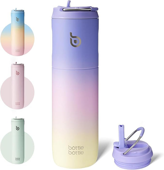 BOTTLE BOTTLE Insulated Water Bottle 24oz with Straw Lid and Handle for Sports Travel Gym Stainless Steel Water Bottles Double-Wall Vacuum Metal Thermos Bottles Leak Proof BPA-Free