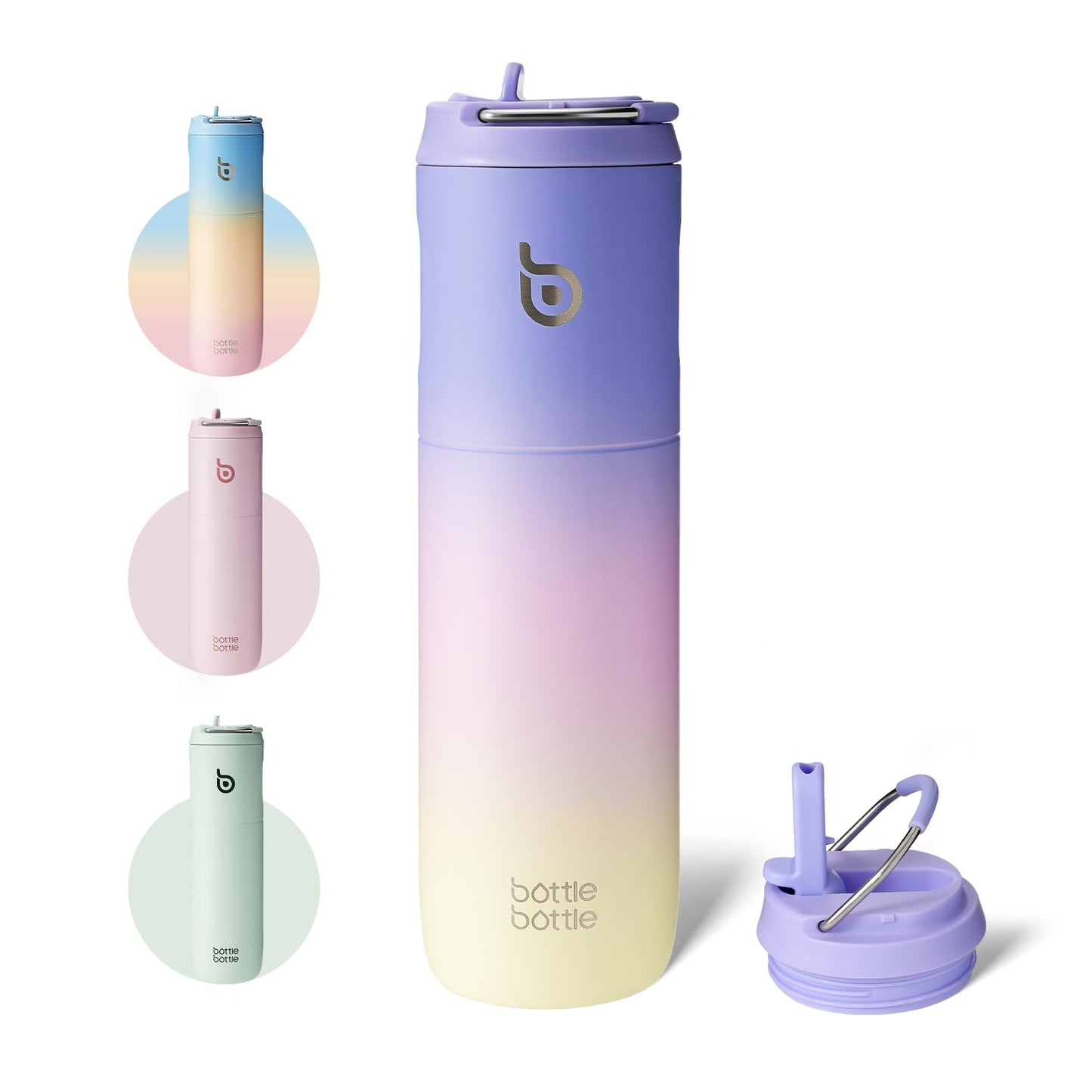 BOTTLE BOTTLE Insulated Water Bottle 24oz with Straw Lid and Handle for Sports Travel Gym Stainless Steel Water Bottles Double-Wall Vacuum Metal Thermos Bottles Leak Proof BPA-Free (purplepinkyellow)