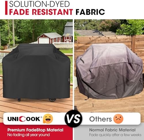 Unicook Grill Cover 60 Inch for Outdoor Grill, Heavy Duty Waterproof BBQ Cover with Side Handles and Air Vents, Weather Resistant, Compatible with Weber Charbroil Nexgrill Kenmore Gas BBQs, Black