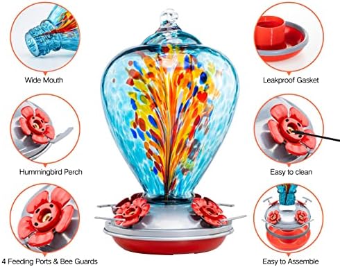 Muse Garden Hummingbird Feeders for Outdoors Hanging, Blown Glass Hummingbird Feeder Gifts for Women, Garden Decor Backyard Decor, Unique Gardening Gifts for Older Women, 34OZ, Comet