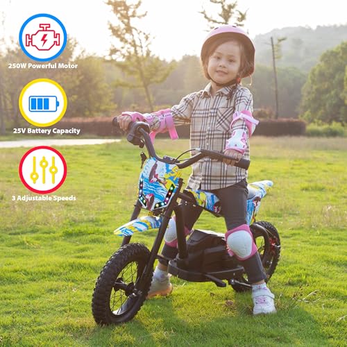 TOBBI Kids Dirt Bike 24V Electric Toddler Motorcycle w/3-Speed Modes, Max Weight 143LBS, Up to 13MPH Off-Road Motor Bike for Children with Dual Brakes, LED Power Display