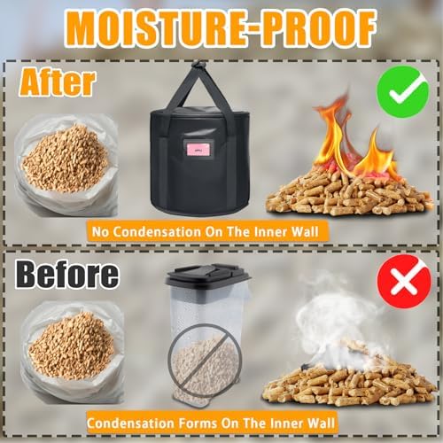 32LBS Wood Pellet Storage Containers for Smoker,Stay Dry Wood Pellets Storage Bin Compatible With Traeger/pit boss Pellet,Portable charcoal storage container bin feature Anti-Shock & Crack
