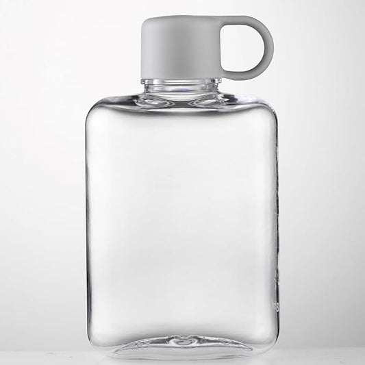 Portable Flat Water Bottle,12 oz BPA Free Plastic Travel Water Bottle for Camping, Fitness, Outdoor Sports, Fits Purse and Pocket - Clear (grey)