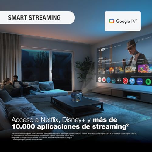 Epson EpiqVision Mini EF22 Portable Smart Laser Projector, Bright 1,000 Lumens, FHD 1080p HDR, 3-Chip 3LCD, Google TV, Netflix, Swivel Stand, Stereo Speakers, Outdoor Backyard/Home Theater - Blue