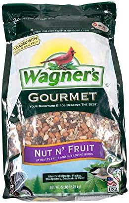 Audubon Park Nut & Fruit Snack Stack Wild Bird Food, Bird Seed Cake for Outside Feeders, 6-Pack & Wagner's 82072 Gourmet Nut & Fruit Wild Bird Food, 5 Pound (Pack of 1)