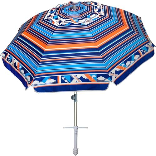 AMMSUN 7ft Heavy Duty High Wind Beach Umbrella Parasols with sand anchor & Tilt Sun Shelter, UV 50+ Protection Outdoor Sunshade Umbrellas Carry Bag for Patio Garden Pool Backyard Multicolor