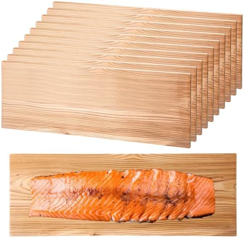 10 Pcs XL XXL Large Cedar Planks for Grilling Salmon Thicker Design Full Filet of Salmon Meat Fish and Veggies Adding Extra Smoke and Flavor Soaking Fast Easy to Use (15 x 5.5 Inches)