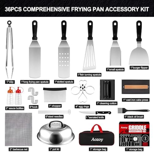 Griddle Accessories Kit 36PCS - Flat Top Grill Accessories for Blackstone and Camp Chef Metal Spatula Tools Set with Burger Press Scraper Tongs Carry Bag for Outdoor Grilling BBQ Cooking