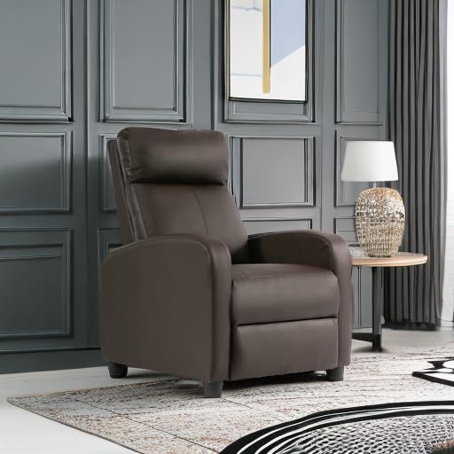 FDW Recliner Chair Single Reclining Sofa Leather Chair Home Theater Seating Living Room Lounge Chaise with Padded Seat Backrest (Brown)