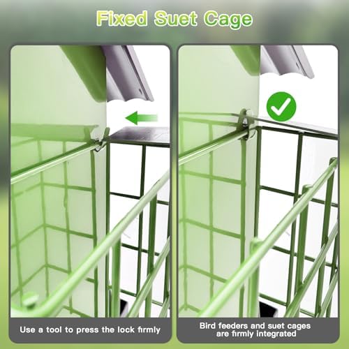 Bird Feeders for Outdoors Hanging, Metal Bird Feeder with Double Suet Cage Cake, Large Capacity, Birdfeeders Sturdy & Weatherproof, Easy to Clean & Refill, Great for Attracting Wild Birds