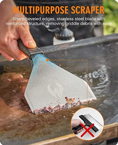 HOMENOTE Griddle Cleaning Kit for Blackstone, Professional Griddle Scraper Kit with Reinforced Heavy Duty Scraper, Bricks, Scouring Pads with Handle 9pcs