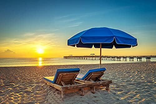 AMMSUN 7.5ft Heavy Duty High Wind Beach Umbrella Commercial Grade with Air Vent Ash Wood Pole & Carry Bag UPF 50+ Sun Protection for Patio Garden Pool Backyard Blue
