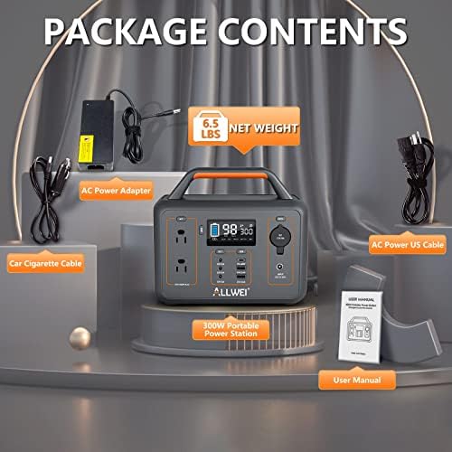 ALLWEI 300W Solar Generator with 100W Solar Panel Included, 280Wh Portable Power Station with AC Outlet USB Port, Solar Powered Battery Generator for Outdoor Camping, Home Backup, Power Outage