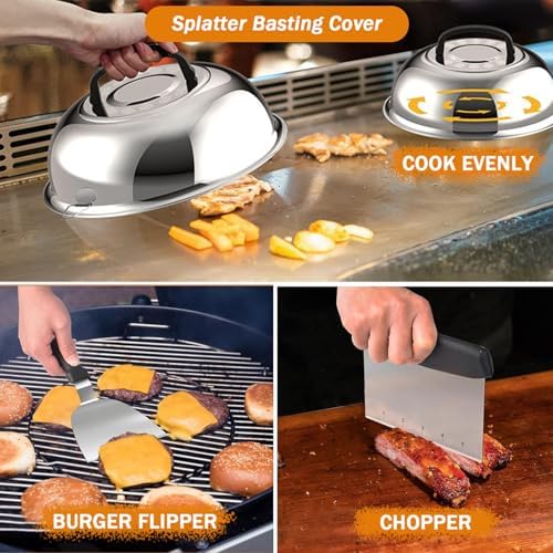 139 Pcs Griddle Accessories Kit for Blackstone Griddles - Upgraded Flat Top Grill Accessories with Enlarged Spatulas, Melting Dome, Scraper BBQ, Perfect for Outdoor Grilling, Camping, Father’s Day