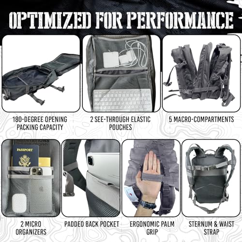 AMERICANPHOENIX 45L Elite Tactical Backpack | 3X Stronger Work & Military Backpack | Water Resistant and Heavy Duty | 3 Day MOLLE Bug Out Bag (Polar White)