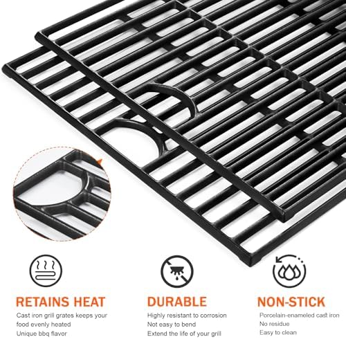 GGC 17 Inch Grill Grates Replacement for Nexgrill 4&5 Burner 720-0830H 720-0783E 720-0670A 720-888N, Kenmore 41516106210, Charbroil 463241113, 2PCS Cast Iron Cooking Grates(17" x 13 1/4" Each)