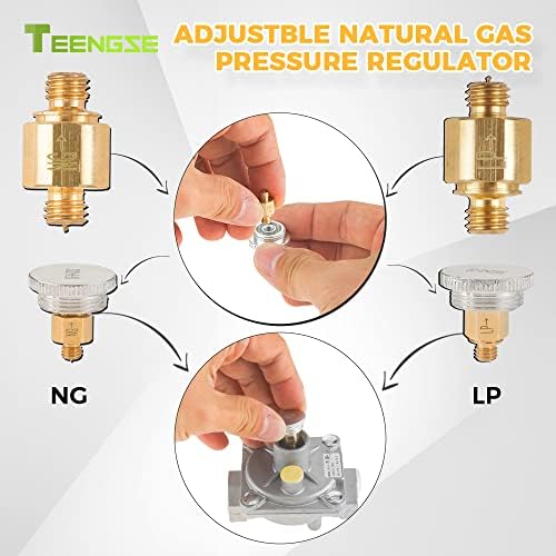 1/2" Natural Gas and Liquefied Interchange Pressure Regulator, Natural Gas Pressure Regulator with 2 Brass 1/2" NPT conversion adapter for NG/LPG Applications