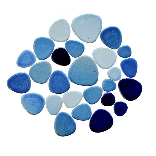 1 Pound Ceramic Mosaic Tiles Assortment Color Mixed Size Polished Porcelain Tiles Oval Mosaic Pieces for DIY Crafts Floor Flowerpots Handmade Home Decor - Blue Series