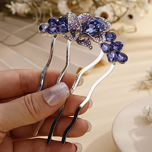 Aimimier Decorative Crystal Floral Hair Side Combs Sparkly Rhinestone Hair Pins Bridal Wedding Hair Accessories for Women and Girls(Purple)