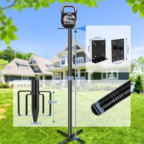 Ottsuls Bird Feeder Pole, 109 Inch Heavy Duty Bird House Pole Kit for Outdoors, with 5-Prong Base Feeding Station for Wild Birds Watching, Adjustable Feeder Stand (House Not Included)