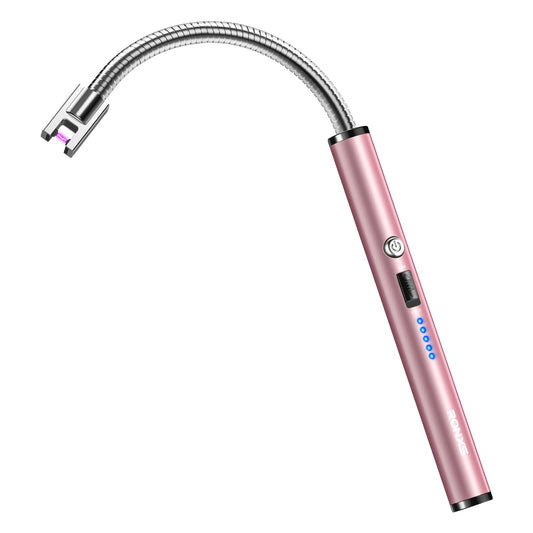 RONXS Candle Lighter, Electric Lighter, Rechargeable Type C Lighters Arc Lighter with LED Battery Display, Flameless Long Lighters for Candles Grill BBQ Camping (Pink)