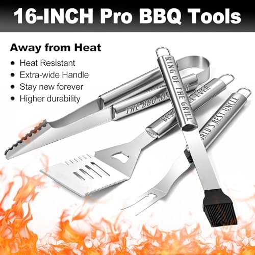 Uncle Gifts from Nephew, Gifts for Uncle Fathers Day, Grilling Accessories, Heavy Duty Stainless Steel Grill Set BBQ Grill Tools for Outdoor Grill with Aluminum Case, Camping Grill Utensils Set