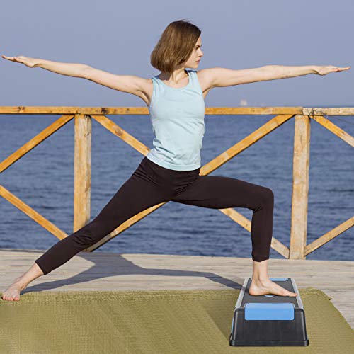 ANT MARCH 30" Aerobic Stepper for Exercise Step Up Exercise Platform with Removable Raisers Adjust 5"-7"-9"，Workout Stepper (BLUE)