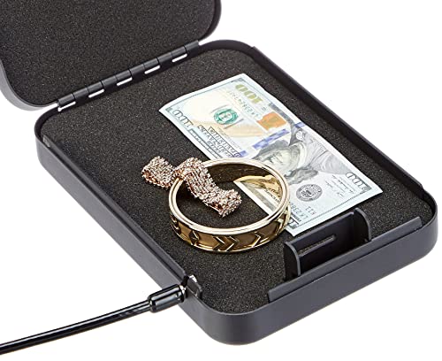 Amazon Basics Portable Security Case Lock Box Safe, Small Lock Box with Code, for College Dorm Room, Home, Combination Lock, Large, Black