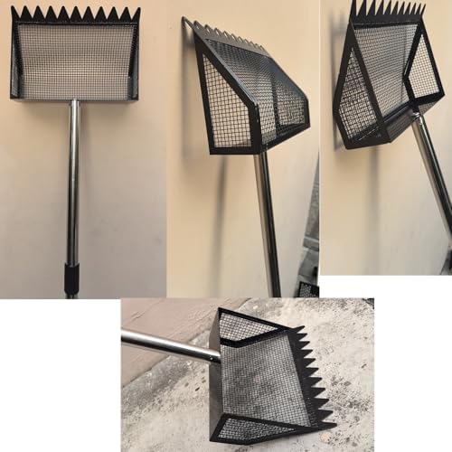 10 Inch 2 in 1 Chicken Poop Scooper & Rake Chicken coop Scoop with Ergonomic Grip Adjustable Long Handle (22 to 62") Sifting Shovel Stainless Steel Metal coop Scoop