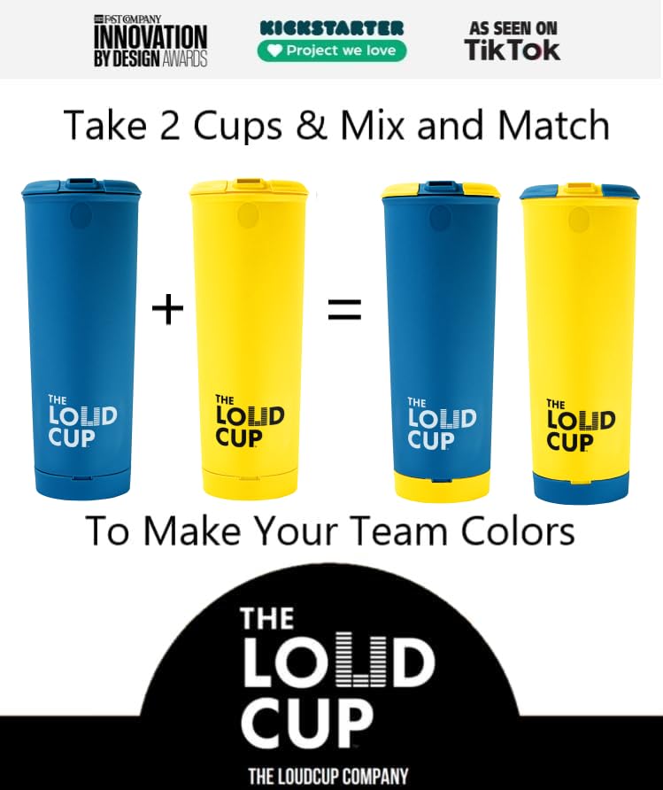 The LoudCup 20 oz Tumbler + Integrated Stadium Horn (Bluejay Blue) - Reusable Water Bottle for Sports Fans - Worlds Loudest Cup for Noisy Fans on Game Day & Tailgating