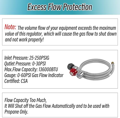 High Pressure Cast-Iron Round Burner Head, 30PSI Adjustable High Pressure Propane Regulator with 5FT Stainless Braided Hose and Brass Fitting for Propane Burner Head fit for Cooking Outdoor