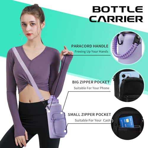DIGJUPER Insulated Water Bottle 32 oz - with Straw & Pop-up Spout Lid, Paracord Handle, Carrier Shoulder Strap, Protective Boot, Wide Mouth Double Walled Vacuum Insulated Gym Water Bottle for Women